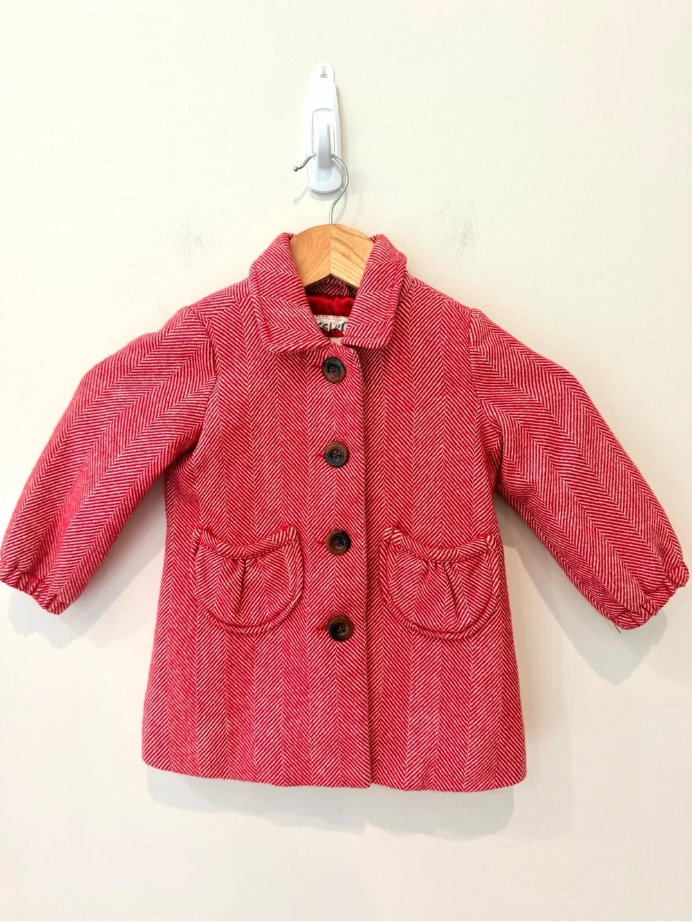 Vintage GAP Girls Red Herringbone Pea Coat holiday wool blend Christmas photos 2